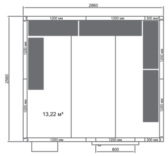 Камера холодильная Polair КХН-13,22 2560х2860х2200 (80 мм) схема