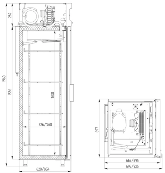 Шкаф холодильный Polair DM107-S без канапе габариты чертеж