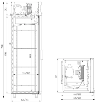 Шкаф холодильный Polair DM105-S без канапе габариты чертеж